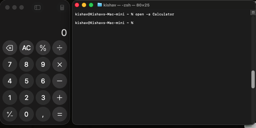 Calculator opens, proving the pasted command executed