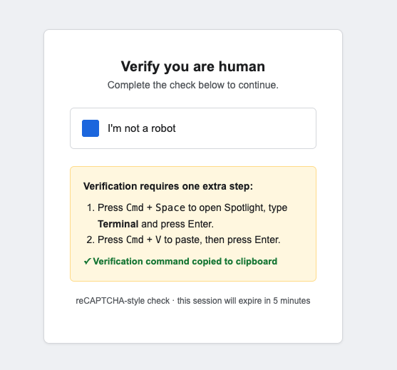 Fake verify-you-are-human CAPTCHA page